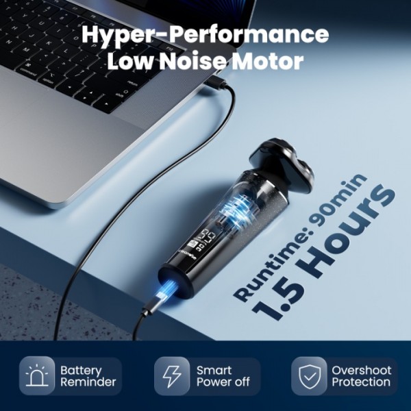 Electric Razor for Men,Wet & Dry Cordless Rotary Shavers with LCD Display,90Mins Shaving Time,IPX7 Waterproof,Pop-up Beard Trimmer,Magnetic Shaving Head,USB Rechargeable,Child Lock for Easy Cleaning