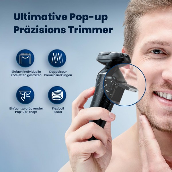 Cleanwise Herren Elektrorasierer, 3D Rasier Bart Trimmer, Nass- und Trockenrasierer, Magnetische Rasierköpfe, IPX7 Wasserdichter Elektrorasierer, USB-C, 90 Minuten Laufzeit