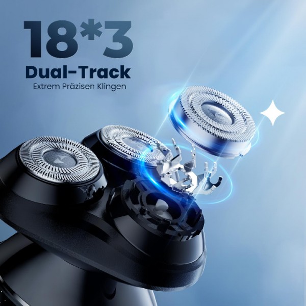 Cleanwise Herren Elektrorasierer, 3D Rasier Bart Trimmer, Nass- und Trockenrasierer, Magnetische Rasierköpfe, IPX7 Wasserdichter Elektrorasierer, USB-C, 90 Minuten Laufzeit