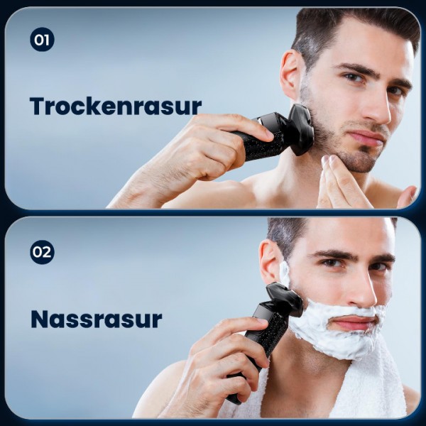 Cleanwise Herren Elektrorasierer, 3D Rasier Bart Trimmer, Nass- und Trockenrasierer, Magnetische Rasierköpfe, IPX7 Wasserdichter Elektrorasierer, USB-C, 90 Minuten Laufzeit